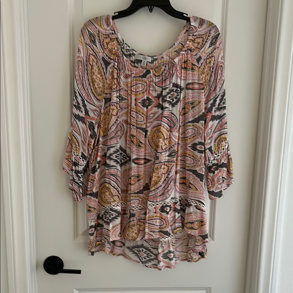 Fever Pink and Brown High-Low 3/4 Sleeve Tunic